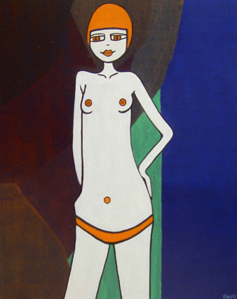 Schilderij getiteld "lady" door Bernard L'Hostis, Origineel Kunstwerk
