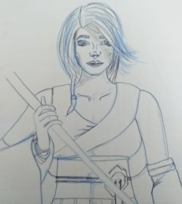 Рисунок под названием "Stassia/Yuna" - Lhyn Sedrin, Подлинное произведение искусства, Шариковая ручка