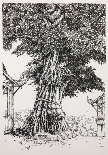 Schilderij getiteld "黄果树" door 李 翰林, Origineel Kunstwerk, Inkt