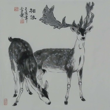 Peinture intitulée "李霖 第三组四尺斗方五幅作品 no2：…" par Lin Li 李霖, Œuvre d'art originale, Encre