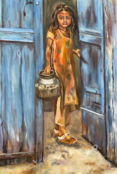 Malerei mit dem Titel "The Girl and the Bl…" von Li Mei Norton Li Mei Art World, Original-Kunstwerk, Öl