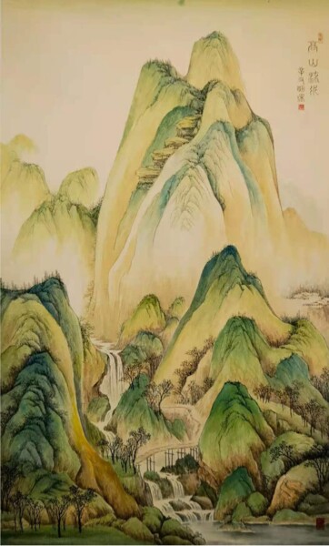 图画 标题为“中国画青绿山水—渔歌溪唱” 由理 明, 原创艺术品, 墨