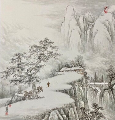 Disegno intitolato "中国画四季山水系列：冬" da Li Ming, Opera d'arte originale, pigmenti