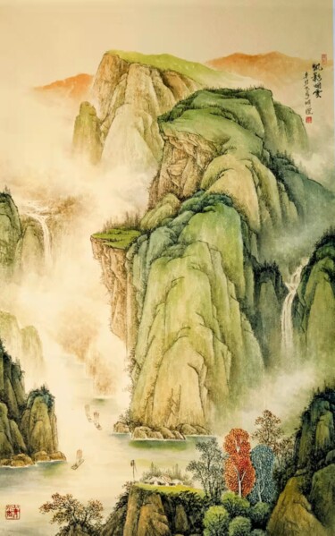 Peinture intitulée "帆影烟云" par Li Ming, Œuvre d'art originale, Encre