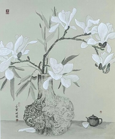 Peinture intitulée "花卉系列：静" par 理 明, Œuvre d'art originale, Encre