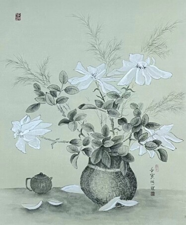 Painting titled "花卉系列：无忧" by Li Ming, Original Artwork, Ink