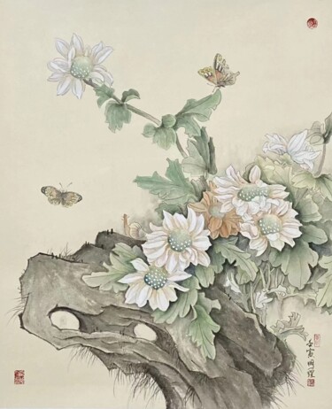 Peinture intitulée "花卉系列：翠" par Li Ming, Œuvre d'art originale, Encre