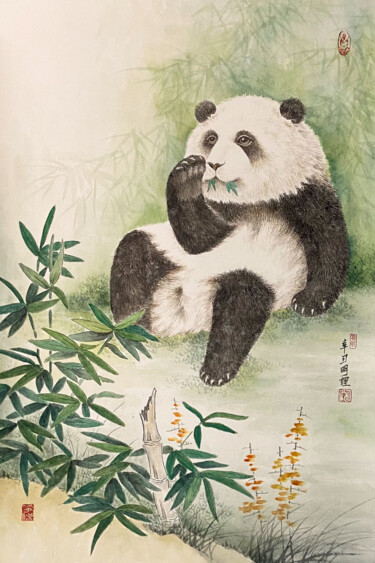 Pintura intitulada "PNDA大熊猫系列：萌萌" por Li Ming, Obras de arte originais, Tinta