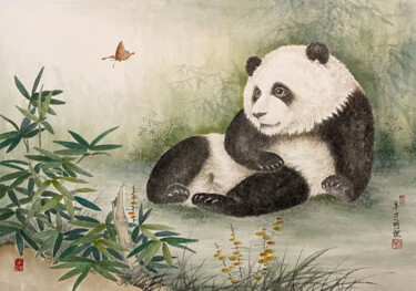 Schilderij getiteld "PNDA大熊猫系列：休憩" door Li Ming, Origineel Kunstwerk, Inkt