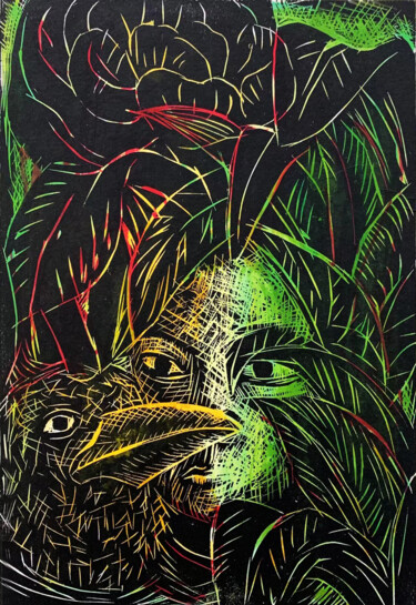 绘画 标题为“《无能为力的鸟》之五” 由利涛 齐, 原创艺术品, Scratchboard