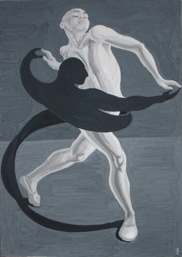 Pintura intitulada "Dancing with shadow" por Lia Chechelashvili, Obras de arte originais, Guache
