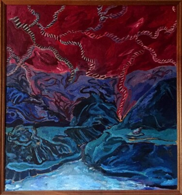 Painting titled "Landscape" by Lia Chechelashvili, Original Artwork, Oil