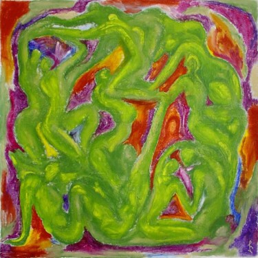 Painting titled "Green construction" by Lia Chechelashvili, Original Artwork, Oil