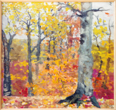 Painting titled "Autumn" by Lia Chechelashvili, Original Artwork, Oil Mounted on Wood Stretcher frame