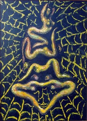 Painting titled "Yellow spider" by Lia Chechelashvili, Original Artwork, Oil