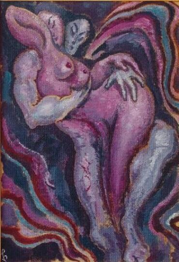 Painting titled "Lovers (oil on card…" by Lia Chechelashvili, Original Artwork, Oil