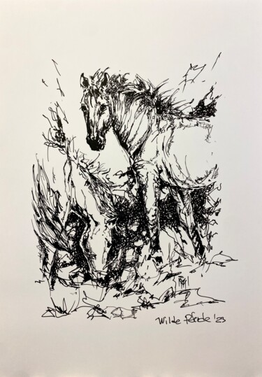 Dibujo titulada "Wilde Pferde" por Lia Lemberg, Obra de arte original, Tinta