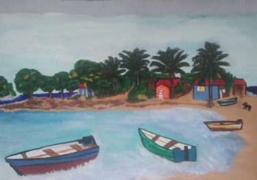 Peinture intitulée "Poblado del mar" par Lia, Œuvre d'art originale, Acrylique