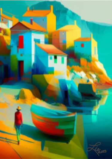 Grafika cyfrowa / sztuka generowana cyfrowo zatytułowany „Paseo por la playa” autorstwa Lia, Oryginalna praca, Malarstwo cyf…
