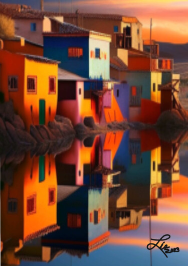 Arte digital titulada "Casitas del Rio" por Lia, Obra de arte original, Pintura Digital