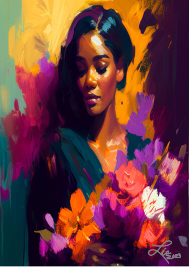 Arte digital titulada "Bella entre flores01" por Lia, Obra de arte original, Pintura Digital