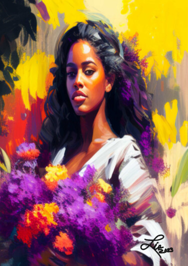 Digital Arts titled "Bella entre flores…" by Lia, Original Artwork, AI generated image