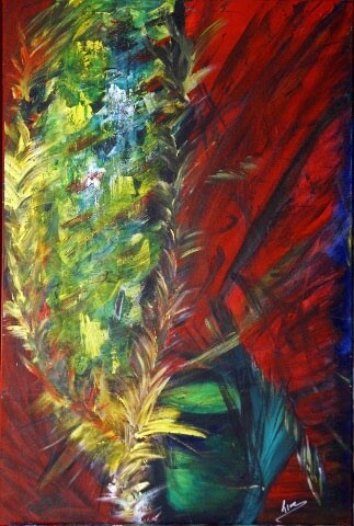 Painting titled "Amas de plumes jaun…" by Liam G Déziel, Original Artwork, Oil