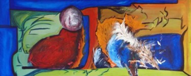 Peinture intitulée "Le cocon et une plu…" par Liam G Déziel, Œuvre d'art originale, Huile