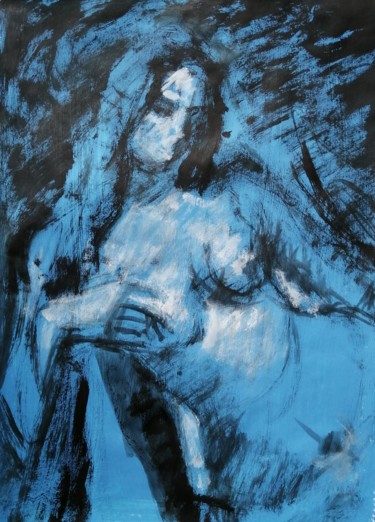 Pintura intitulada "Blue Nude Number 2." por Liam Ryan, Obras de arte originais, Acrílico