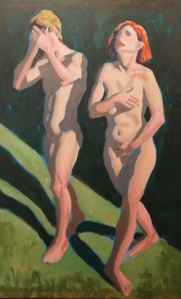 Painting titled "Adam and Eve." by Liam Ryan, Original Artwork, Acrylic Mounted on Wood Stretcher frame