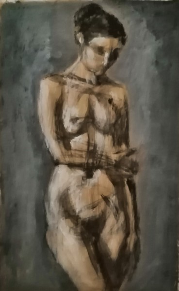 Schilderij getiteld "Sombre Figure." door Liam Ryan, Origineel Kunstwerk, Acryl