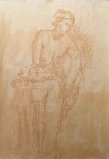 Картина под названием "Nude With Fruit Bow…" - Liam Ryan, Подлинное произведение искусства, Пастель
