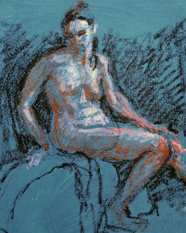 Desenho intitulada "Female Figure In Oi…" por Liam Ryan, Obras de arte originais, Pastel