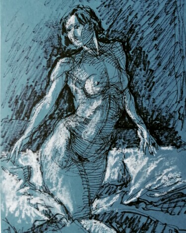 Drawing titled "Female Nude 74." by Liam Ryan, Original Artwork, Gel pen