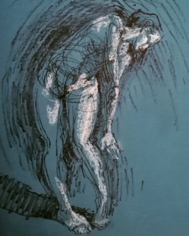 Dibujo titulada "Female Figure Twist…" por Liam Ryan, Obra de arte original, Pluma de gel