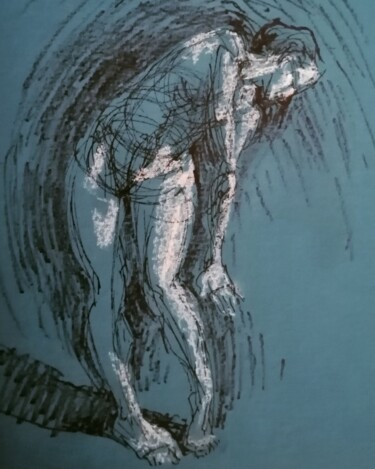 Tekening getiteld "Female Figure Twist…" door Liam Ryan, Origineel Kunstwerk, Gelpen