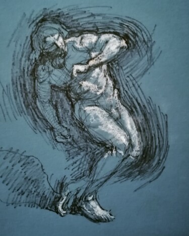 "Twisting Male Nude." başlıklı Resim Liam Ryan tarafından, Orijinal sanat, Jel kalem