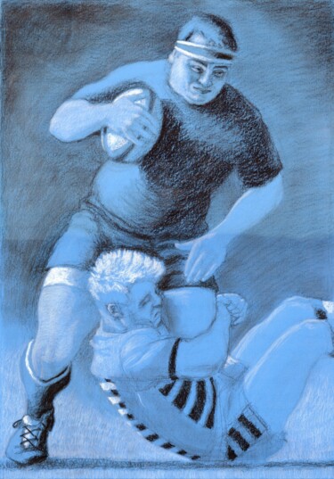 The Tackle. Disegno intitolato "The Tackle." da Liam Ryan, Opera d'arte originale, Matite colorate