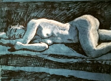 Dessin intitulée "Reclining Female Nu…" par Liam Ryan, Œuvre d'art originale, Marqueur