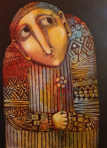 Painting titled "Shy lover (Acrylic…" by Liana Asatryan, Original Artwork, Oil Mounted on Wood Stretcher frame