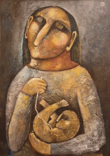 Painting titled "Maternity (Acrylic…" by Liana Asatryan, Original Artwork, Acrylic Mounted on Wood Stretcher frame