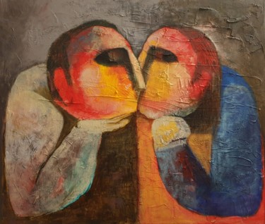 Painting titled "Kiss (Acrylic paint…" by Liana Asatryan, Original Artwork, Acrylic Mounted on Wood Stretcher frame