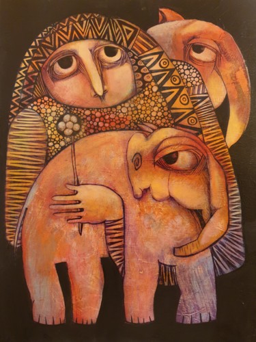 Painting titled "Friendship (Acrylic…" by Liana Asatryan, Original Artwork, Acrylic Mounted on Wood Stretcher frame