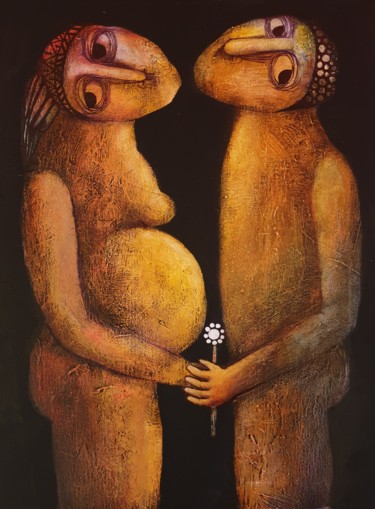 Painting titled "Birth (40x30cm, acr…" by Liana Asatryan, Original Artwork, Acrylic Mounted on Wood Stretcher frame