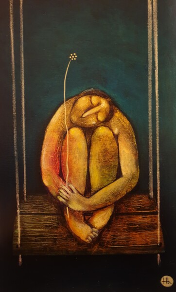 Painting titled "Hope (Acrylic paint…" by Liana Asatryan, Original Artwork, Oil Mounted on Wood Stretcher frame