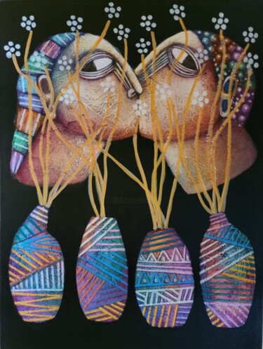 Картина под названием "Intertwined Souls" - Liana Asatryan, Подлинное произведение искусства, Масло Установлен на Деревянная…