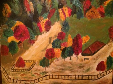Painting titled "Le village perdu" by Liana Branzas, Original Artwork, Acrylic