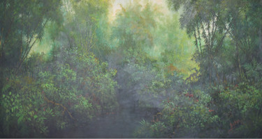 Painting titled "Bamboo Forest" by Lia Nursalim, Original Artwork, Oil