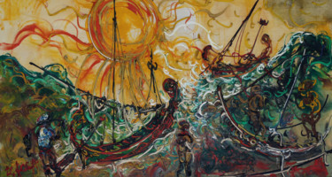Painting titled "Boats" by Lia Nursalim, Original Artwork, Oil