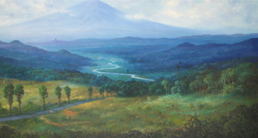 Painting titled "Mountain landscape" by Lia Nursalim, Original Artwork, Oil